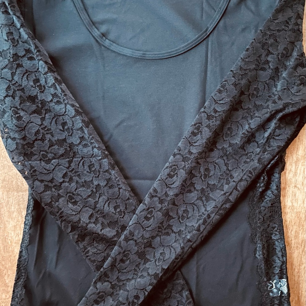 Black lace sleeve body suit spandex stretchy